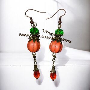 Pumpkin Bicone Bead Dangle Drop Earrings